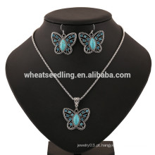 Presente de aniversário azul rhinestone borboleta conjunto de jóias alibaba conjunto